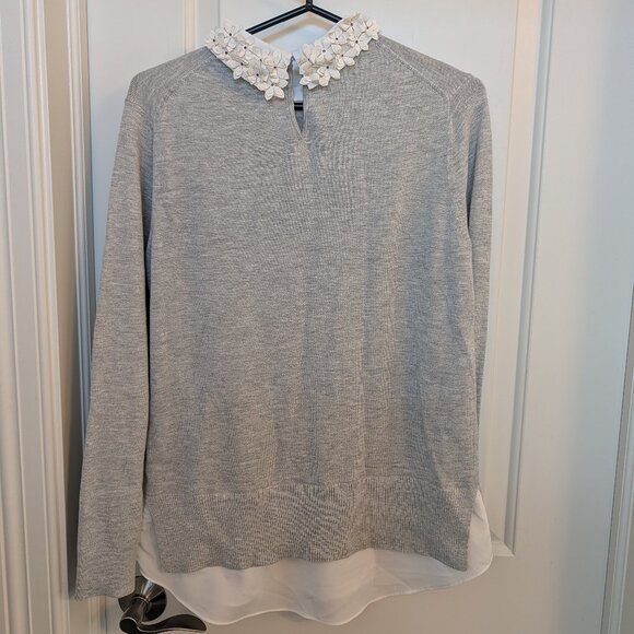 Ted Baker Nansea Gray Embellished Flower Collar Layered Sweater, Like New - Picture 4 of 4